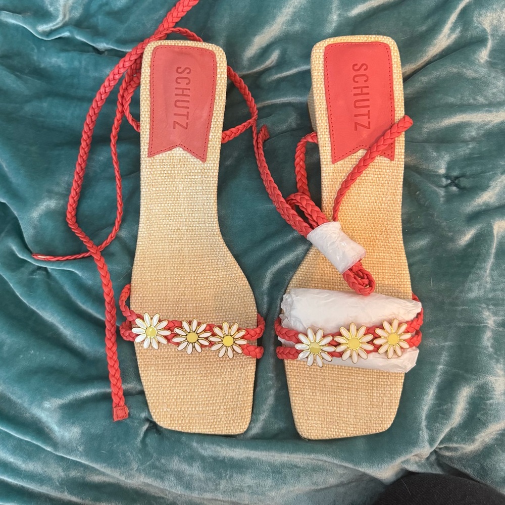 Schutz Floral Mid Heel Hina Sandals with enamel flowers